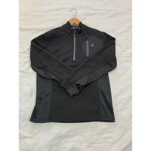 Spyder Men's Large L Black 1/4 Zip Pullover Fleece Grid Thermal‎ Jacket Ski